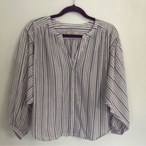 LOFT Women’s Striped Button Down Oversized Batwing Sleeve Cropped Shirt SzM